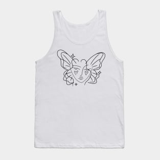 fairy woman fine line drawing hearts stars Tank Top